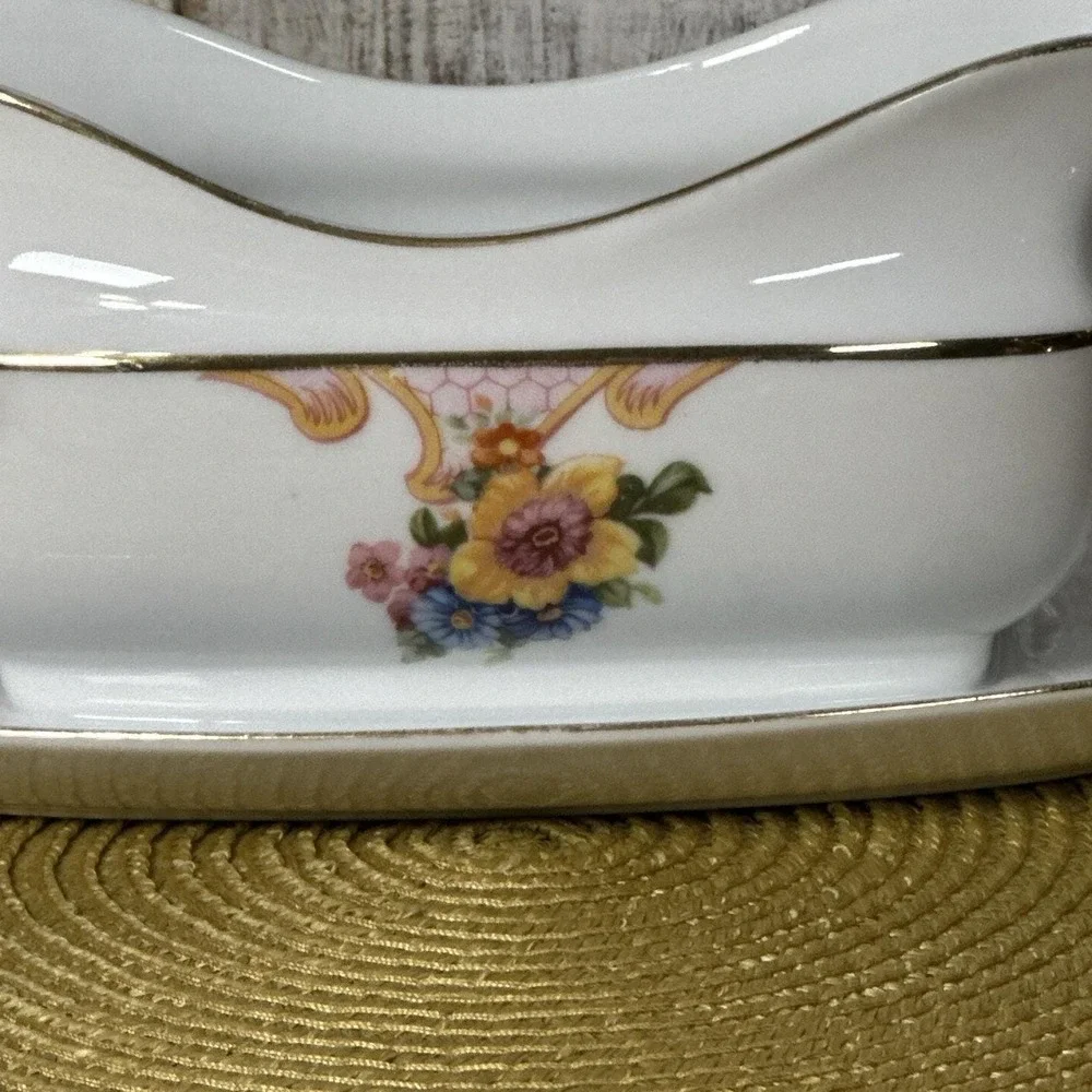 Vintage‎ Epiag Bridal Rose Gravy Boat Czechoslovakia 1930s With Underplate
